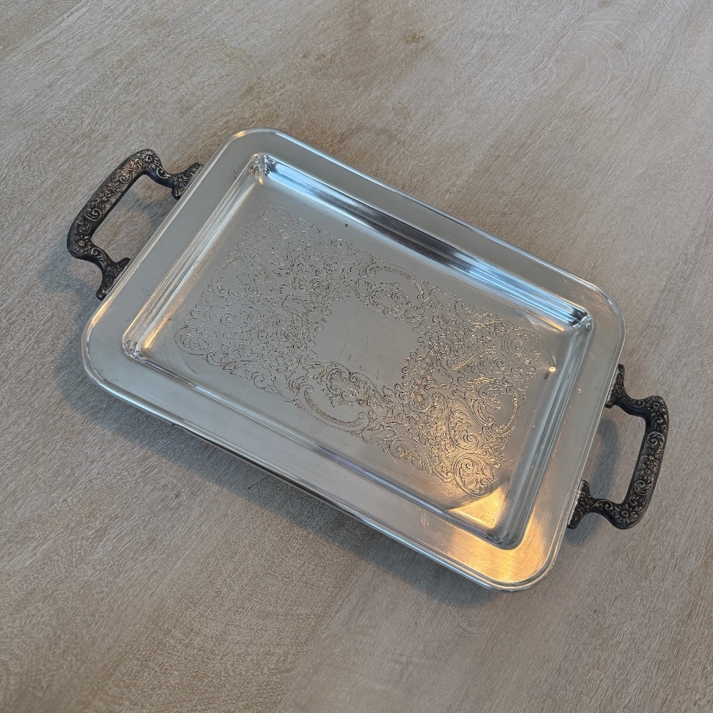 Vintage Blackinton Silver Plated Footed Serving Tray with Handles